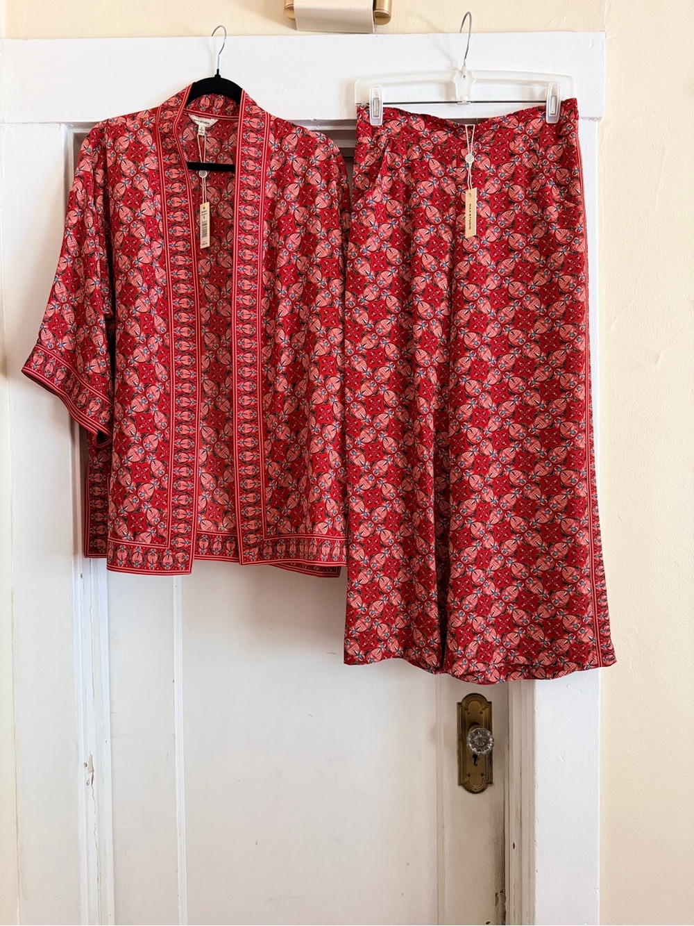 Max Studio Red Floral Geometric Two-Piece Set
